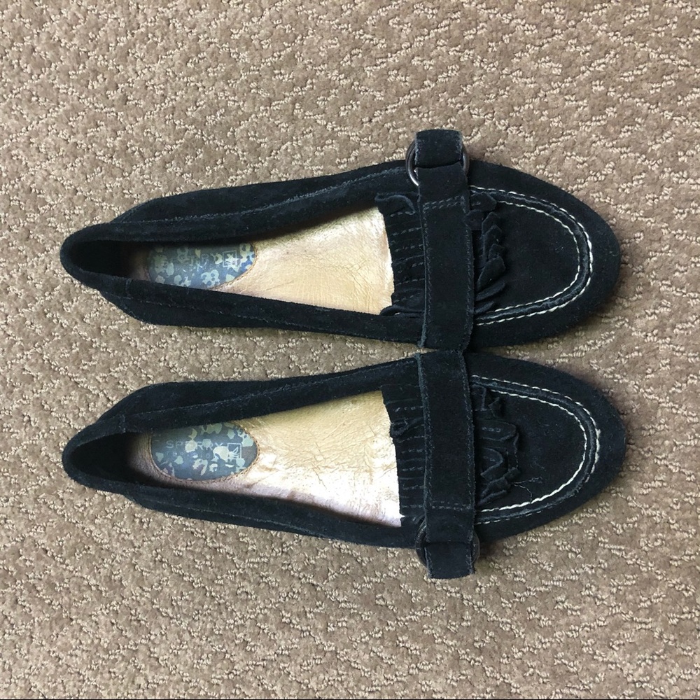 Sperry Black Suede Tassel Loafers